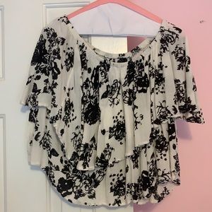 Patterned Off the Shoulder Top with Ruffle